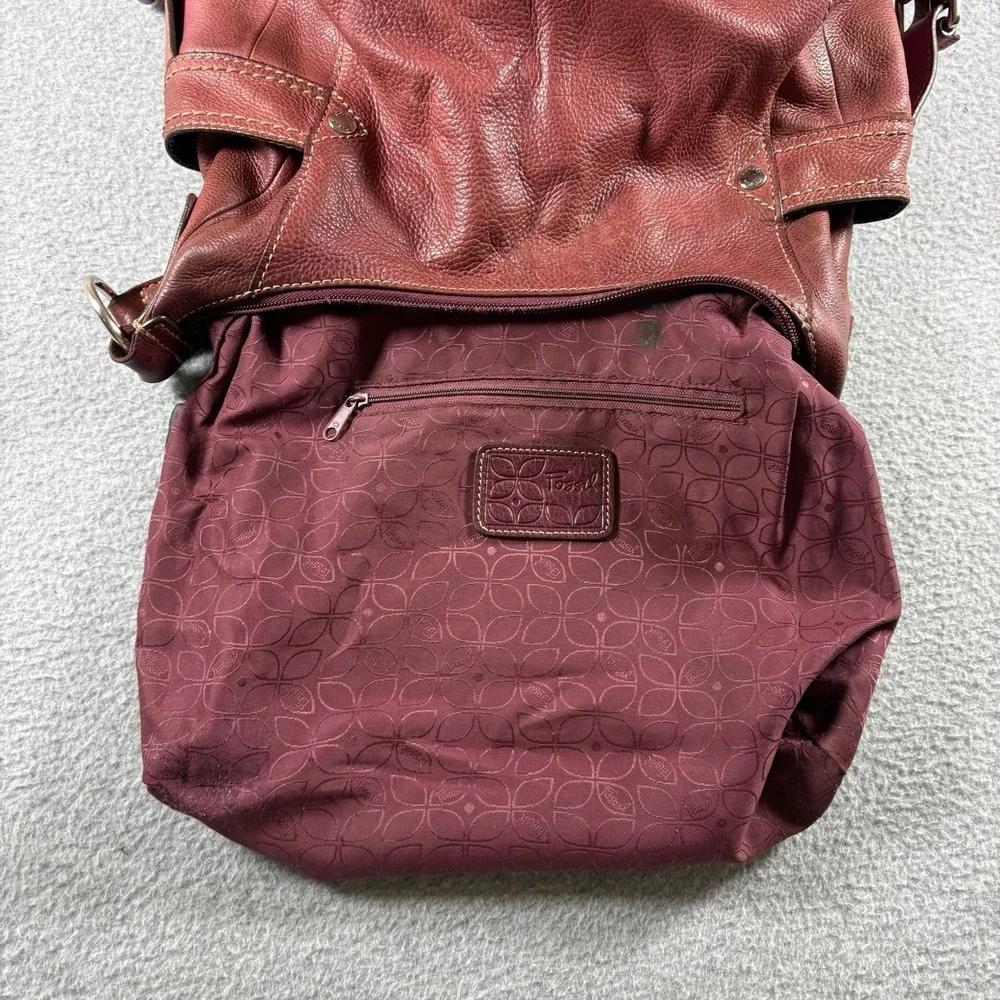VTG Fossil Red Pebbled Leather Hobo Shoulder Bag Y2K Slouchy Purse Side Pockets